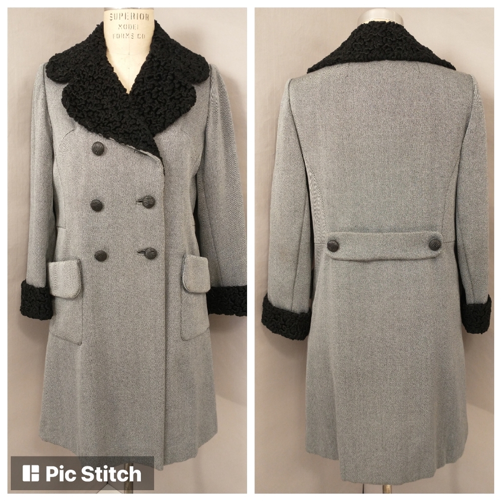 70s Does 40s Women's Coat Persian Lamb Cuffs Collar apx 8/10 Classy Classic